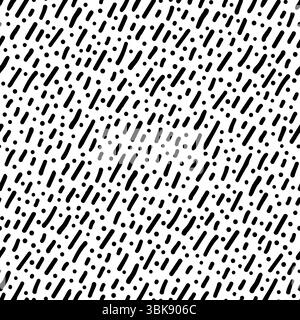 Seamless horizontal pattern of hand-drawn black ink dashes and dots on white background. Scribble texture with sketchy hatch and pen stroke effect Stock Vector