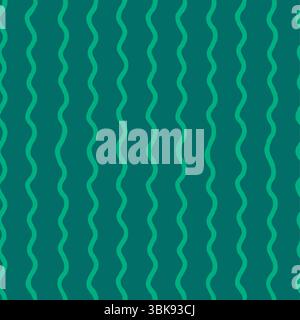 Seamless pattern with green vertical wavy stripes on a dark teal background. Abstract vector texture with a hand-drawn feel. Ideal for prints Stock Vector