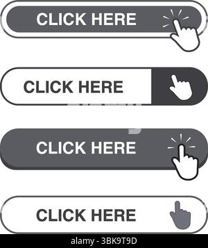 White and gray click here bar button on a white background with copy space Stock Vector