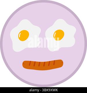 Fried Eggs and sausage on Circle Lavender plate like food emoticon Motivation or Manu Cards design. Isolated Vector illustration Food or Breakfast Theme Cards Party invites or banner, leaflets, labels Stock Vector