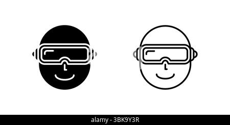 VR headset icon set showing a man using virtual reality for immersive experience. Stock Vector