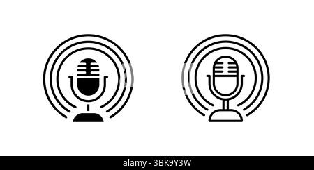 Podcast icon set for audio broadcast, episodes, or voice recording. Stock Vector