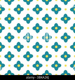 Seamless pattern of blue flowers with yellow centers on a white background in flat cartoon style. Vector illustration. Stock Vector