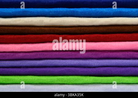 Colorful multi-colored felt. Soft fabric samples. Close-up. For design projects, textile mockups, sewing and craft materials Stock Photo