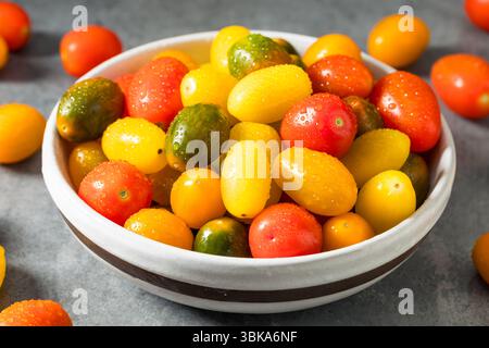 Organic Raw Heirloom Cherry Tomatoes in a Bowl Stock Photo