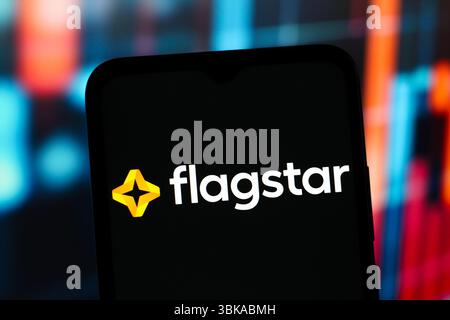 In this photo illustration, the Flagstar Bank logo is seen displayed on a smartphone screen. Stock Photo