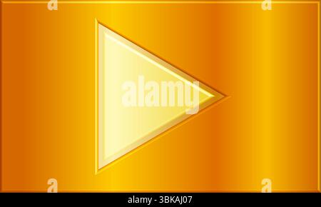 Gold Play Button Icon - 3D Golden Media Player Start Symbol Stock Vector