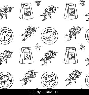 Coffee pattern design with beans and cups for print and textile use. Stock Vector