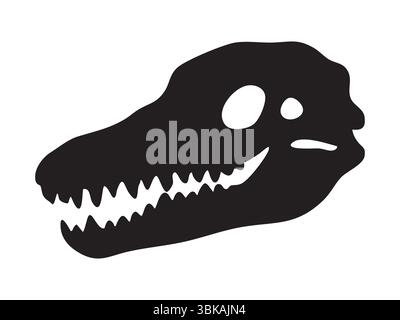 Black silhouette of crocodile skull with sharp teeth and elongated snout isolated on white background, graphic illustration. Concept of wild reptile s Stock Vector