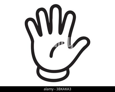 Black outline open hand with spread fingers gesture icon isolated on white background. Concept of raised hand, greeting signal, attention request, hon Stock Vector