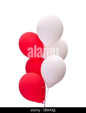 Red and white balloons isolated cutout on white background Stock Photo