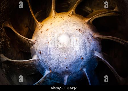 Water jet turbine of a sea vessel with fixed blades close-up. Stock Photo