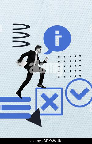 Sketch template design 3D photo collage composite of hiring young man run hold laptop cross done occupation recruitment entrepreneur Stock Photo