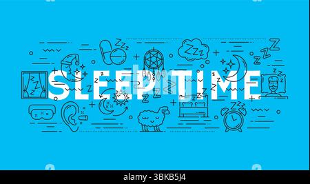 Sleep line icons of bed, night dream, pillow and moon. Vector sleep, nap and rest symbols set of outline sheep, stars, comfort mattress and alarm clock, zzz, dream catcher, pills and sleeping mask Stock Vector