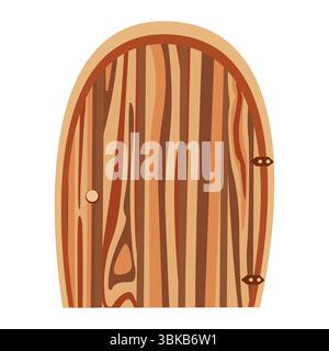 Semicircular door made of wooden planks. Vector illustration isolated on white background. Stock Vector