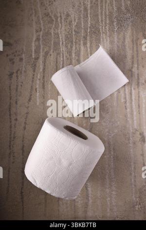 Rolls of white toilet paper on a textured background Stock Photo