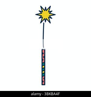 Fireworks Lady Finger with Lit Fuse Icon 4th of July Independence Day and Roman Candle Stock Vector