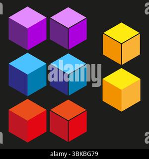 Colorful cube icon. 3D block figure. Abstract vector shape. Bright geometry form. Stock Vector