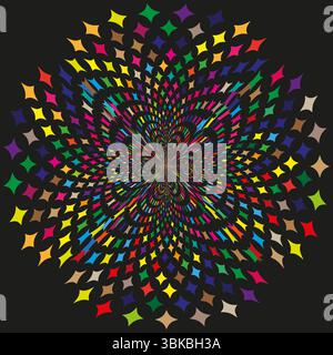 Colorful dots explosion. Black background pattern. Vector particle design. Bright scattered points. Stock Vector
