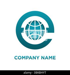 Global Business Logo with Globe Symbol in Teal Blue Corporate Design Stock Vector