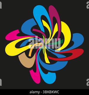 Colorful knot illustration. Vibrant swirl pattern. Vector abstract symbol. Black background detail. Stock Vector