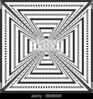 Tunnel square illusion. Depth perspective icon. Bold vector pattern. Black white symmetry. Stock Vector