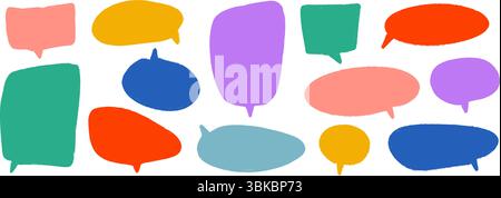 Colored hand drawn speech bubble collection. Doodled dialog box set. Scribbled textured marker comic talk frames. Red, yellow, green balloon text box bundle. Bright sketched chat boxes pack. Vector  Stock Vector
