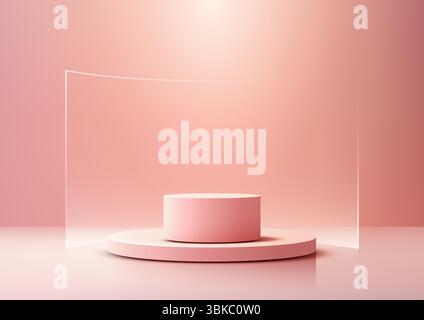 Serene 3d minimalist pink podium mockup featuring a cylindrical stand on a circular base, product display, branding, or showroom presentations with so Stock Vector