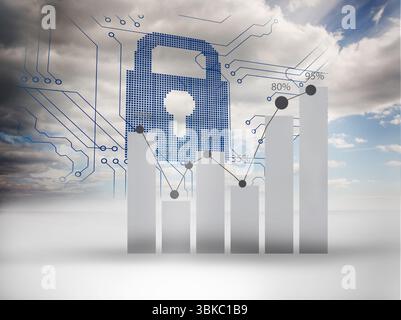 Graph on circuit board and lock Stock Photo