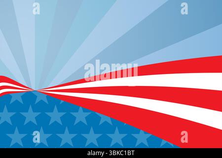 Abstract American flag motif is showing gradient beams, stripes and star silhouettes in flat design Stock Photo