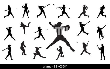Female baseball player silhouette Stock Vector