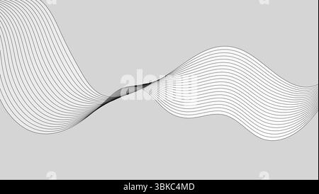 Abstract white black curved linear waves minimal elegant background. Vector design Stock Vector
