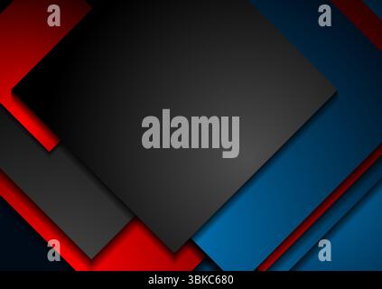 Black, blue and red geometric squares with layered effect. Hi-tech corporate concept background. Abstract vector illustration Stock Vector