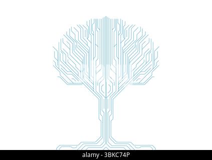 Circuit board lines pattern in the shape of the tree abstract minimal background. Hi-tech vector design Stock Vector