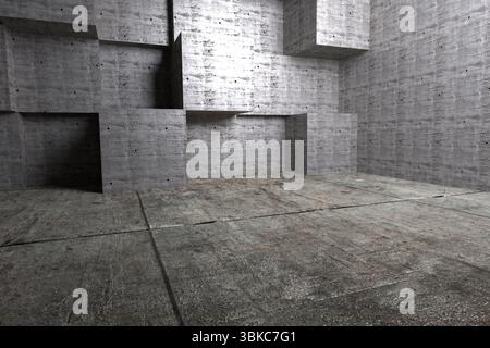 Geometric concrete wall is showing strong light and shadow in 3D render industrial interior Stock Photo