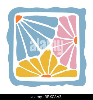 Abstract floral pattern with pink and blue flower  Stock Vector