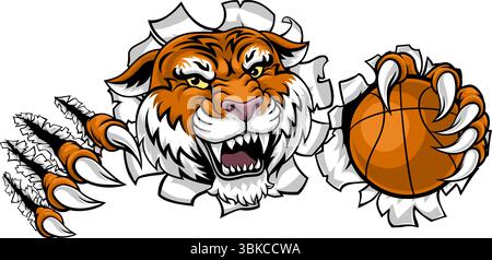 Tiger Basketball Ball Animal Sports Team Mascot Stock Vector