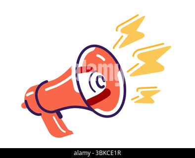 Megaphone with lightning bolts, flashes. Promotion, advertising and marketing campaign. Attention, breaking news symbol Stock Vector