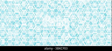Geometric minimal background with abstract linear hexagons grid. Vector bright blue polygonal honeycomb design Stock Vector