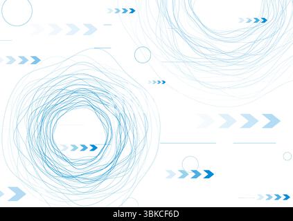 Technology minimal background with blue wavy lines and arrows. Futuristic vector design Stock Vector