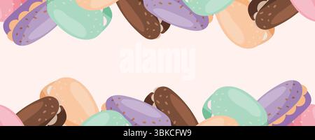 Horizontal seamless border with macarons on top and bottom Stock Vector