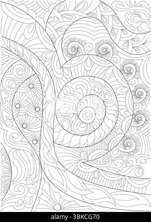 A detailed and complex abstract pattern featuring flowing lines, curves, swirls, and organic shapes, rendered in black and white line art. This intric Stock Vector