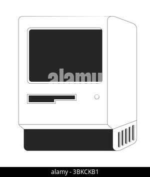 Retro Macintosh style computer with floppy drive slot 2D line object Stock Vector