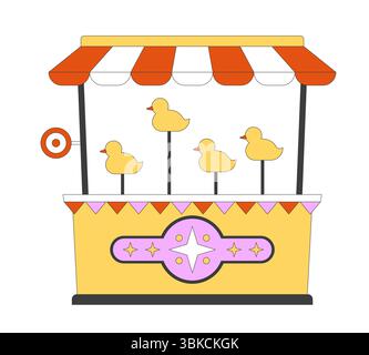 Duck shooting carnival game booth 2D cartoon object Stock Vector