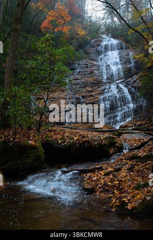Waterfall on a misty autumn day Stock Photo
