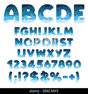 Font, alphabet, letter, number from layers with toy ducks and bubbles. Isolated vector objects on white background. Stock Vector