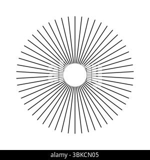 Template of circular lines. Radial circle lines. Sun star rays symbol. Spokes with radiating stripes, flat element isolated on a white. Abstract Stock Vector