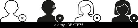 User Profile Removal Icon Set. Account Deletion And User Management Outline And Silhouette Symbol Collection. Profile Deactivation And Access Stock Vector
