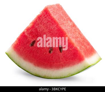 Watermelon triangle slice with seeds isolated on white background. Clipping path. Stock Photo