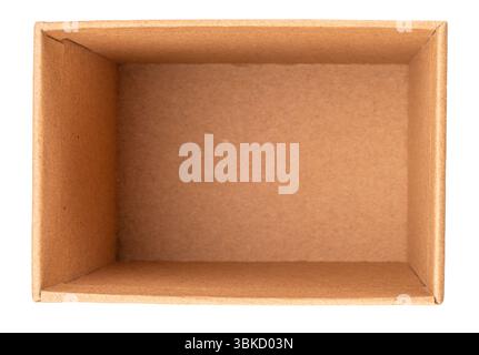Open empty cardboard gift box on white background, top view. File contains clipping path. Stock Photo